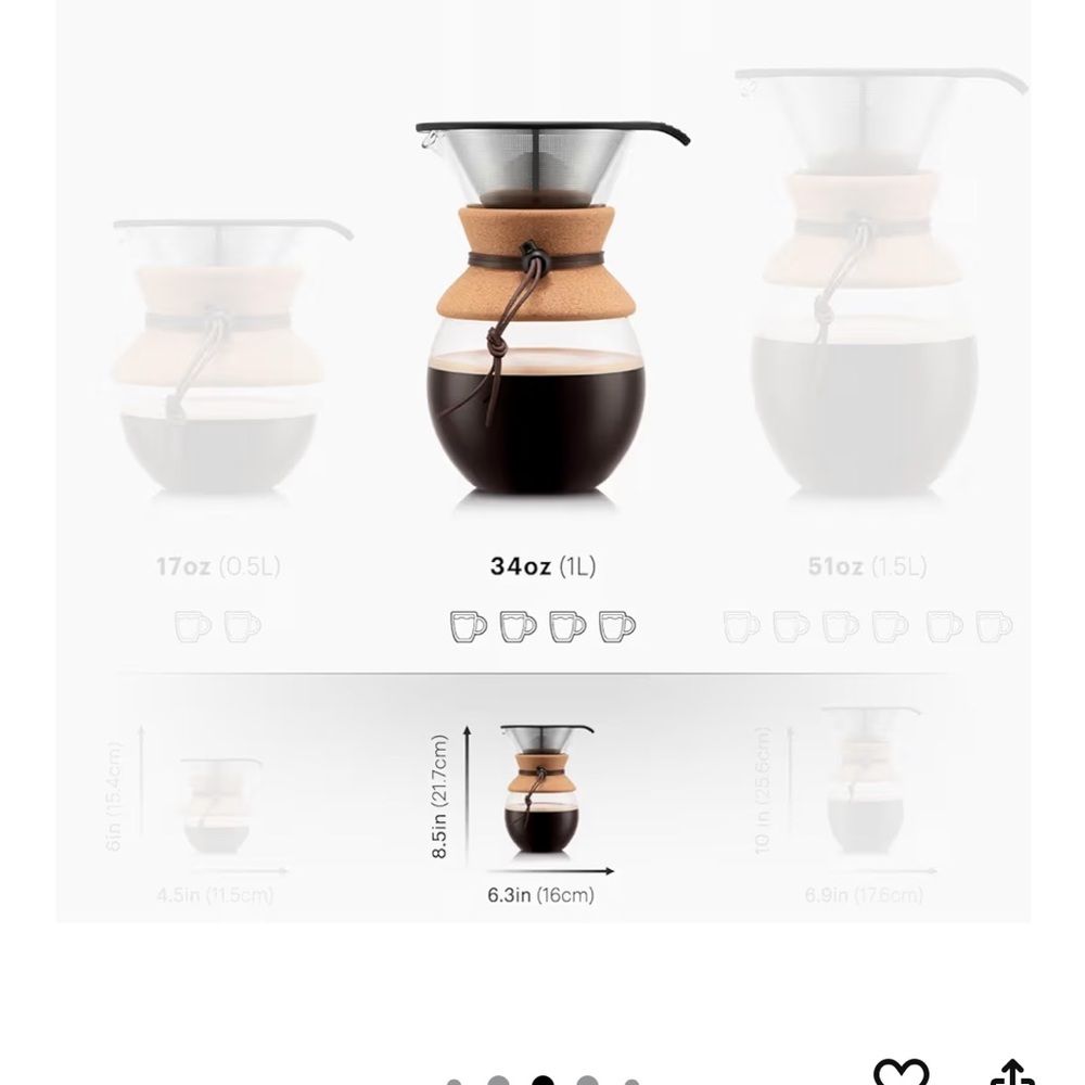 Bodum 34 oz. Pour Over Coffee Maker with Cork and Black Accents - Picture 8 of 9